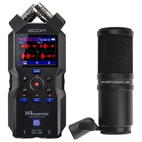 Zoom H4essential 4-Track 32-Bit Float Handy Recorder, Bundle with ZDM-1 Dynamic Microphone