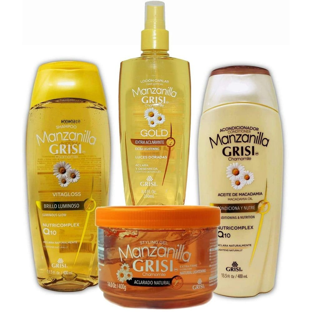 Manzanilla Grisi Premium Bathroom Bundle Styling Gel, Gold Lightener and Detangler, and a