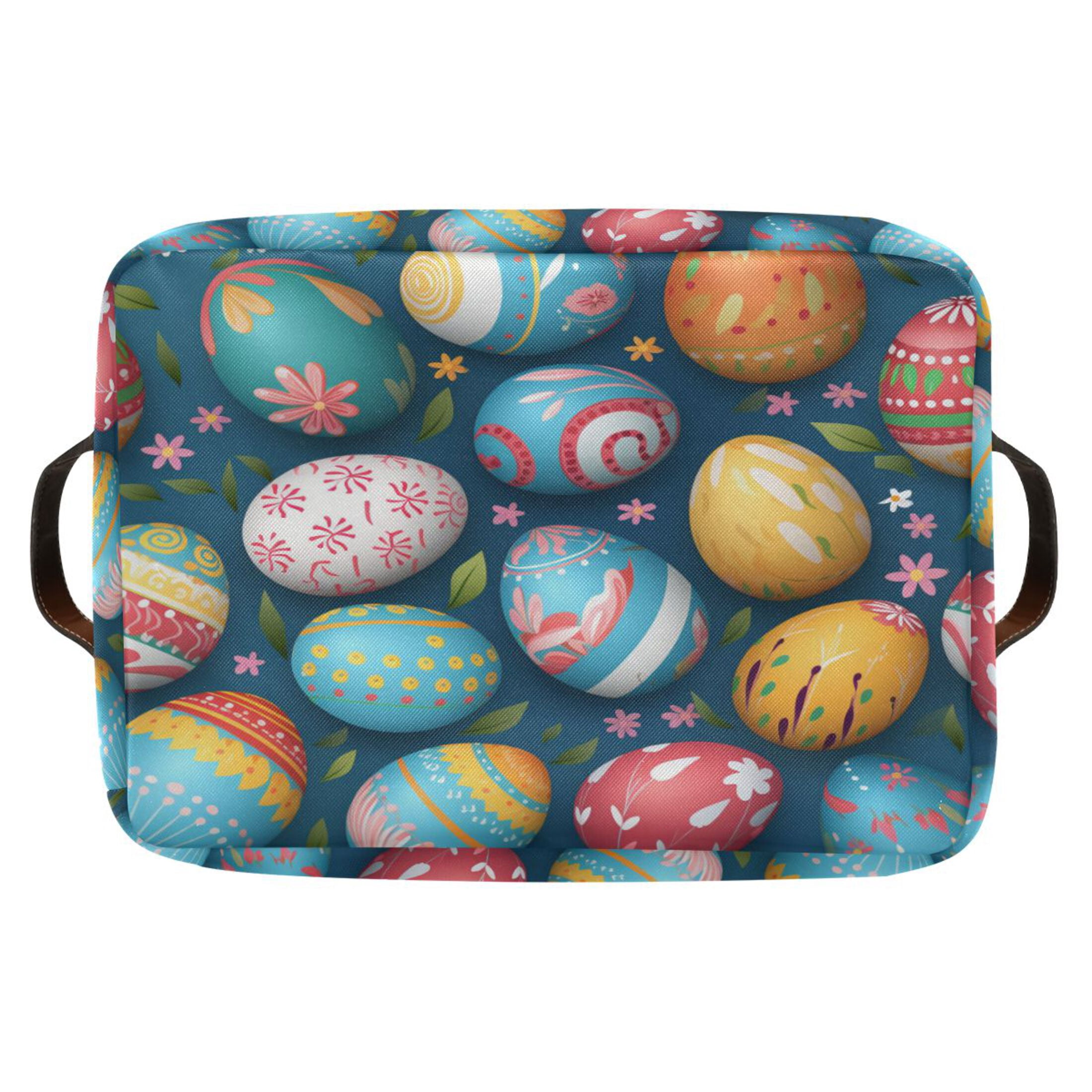 Colorful Easter Eggs Storage Bins with Handle Fabric Organizer Basket Foldable Box 2 Pack 14.2x10.2x8.3