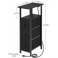 thumbnail image 2 of Narrow End Tables Living Room Set of 2 with Charging Station, Skinny Side Table with Fabric Drawers, Slim Nightstand for Bedroom, Small Spaces, Couch, Black,, 2 of 8