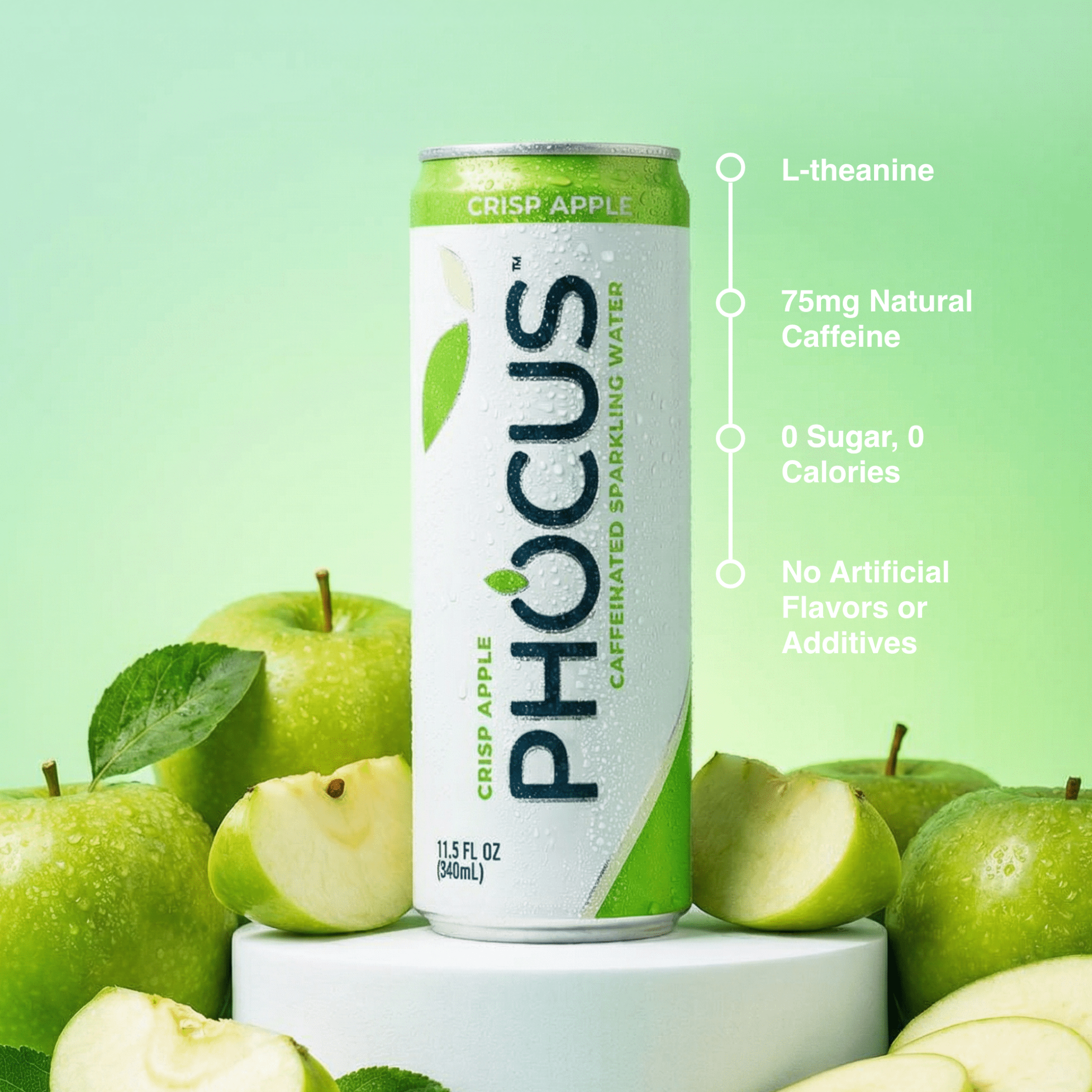 Phocus Caffeinated Sparkling Water Crisp Apple