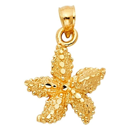Gold Starfish Charm - Cute Fancy Starfish 14k Yellow Solid Italian Gold Charm Polished 1/2 inch Pendant Necklace Fine Jewelry Gift Idea
