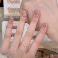 thumbnail image 1 of Press on Nail Square Fake Nail with Plaids Designs Cats Eye Glossy Stick on Nail Glues on Acrylic Nail for Women Girls, 1 of 4