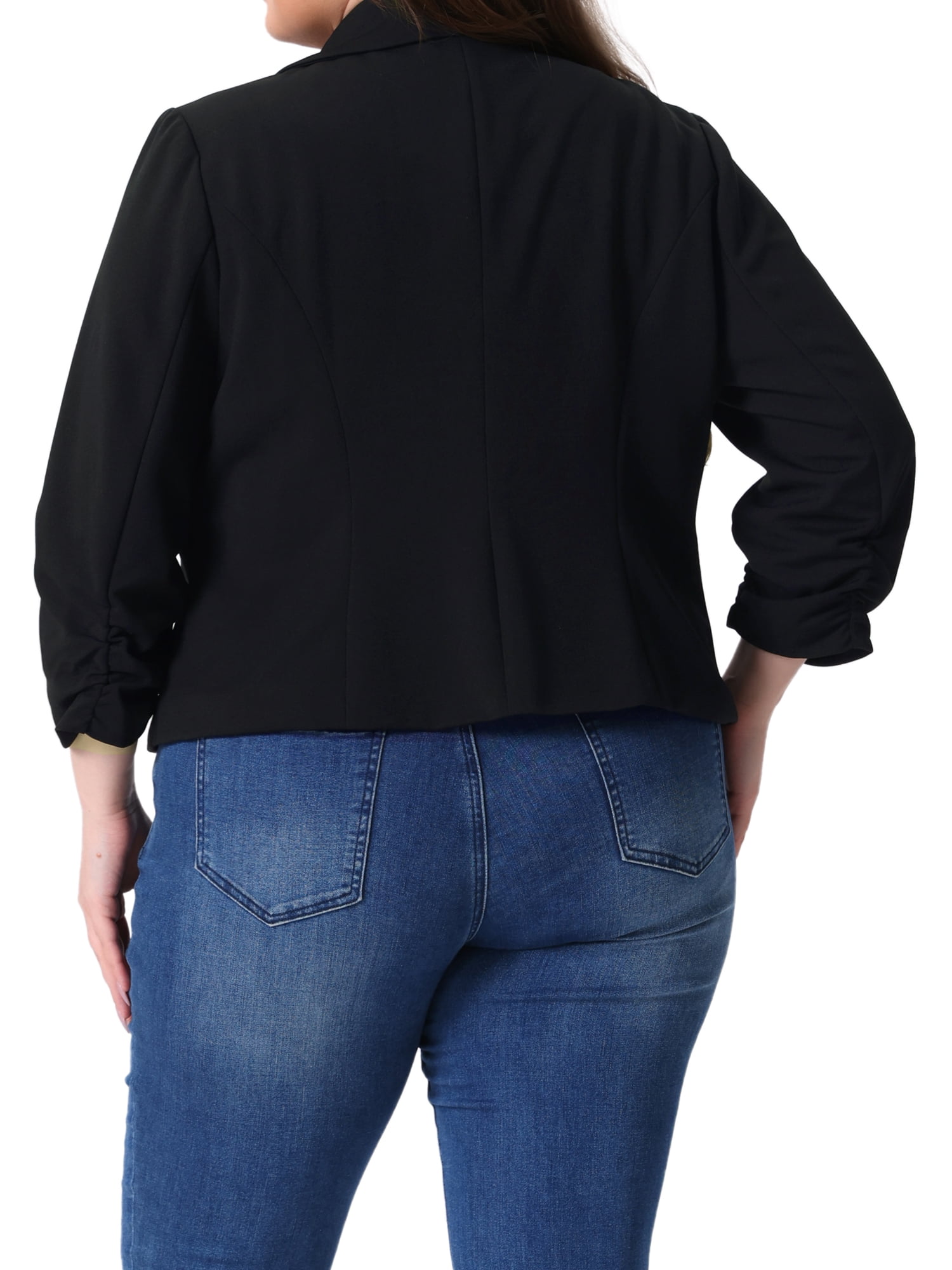 DARING DIVA Women's Plus Ruched 3/4 Sleeve Notch Lapel Blazer Jacket Black 1X