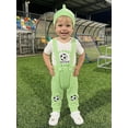 thumbnail image 5 of BemeyourBBs Newborn Baby Boy My First Soccer Game Outfits Baby Boy Spring Summer Fall Clothes 0 3 6 12 18 Months Letter Football Print Short Sleeve Rompers Suspender Pants Hat 3Pcs Set, 5 of 9