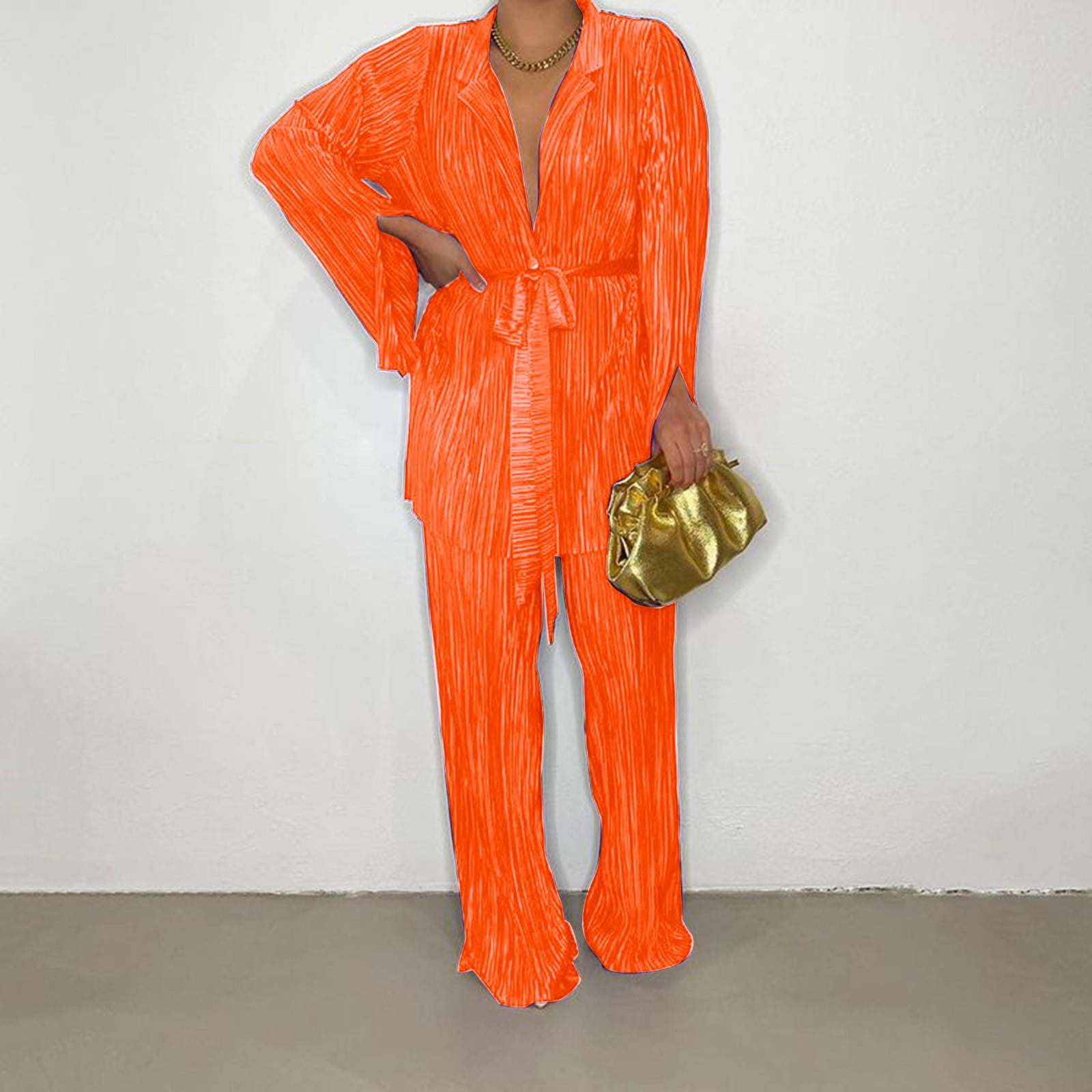 Cathalem Women s Summer 2 Piece Outfit Pants Cotton Matching Sets Orange S