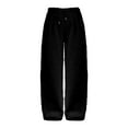 thumbnail image 7 of Women's Autumn Winter Solid Color Plush Pants, High Waisted Wide Leg Thermal Lounge Pants with Elastic Waistband, Soft Fleece Lined Casual Trousers for Cold Weather Comfort Black L, 7 of 7