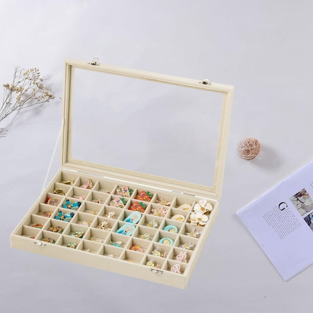 Organizador de joyas portátil y versátil con 48 compartimentos, estuche de almacenamiento para regalos y horquillas para cabello de . Beige
