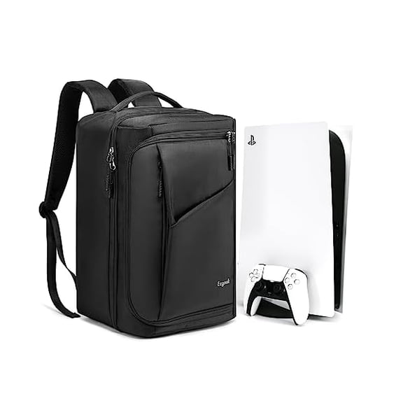 Game Backpack for PS5 Console, Protective Travel Carrying Case, Large Capacity Storage Bag with Zippered Pocket for PlayStation 5, Laptop, Headphones, Game Discs and Accessories