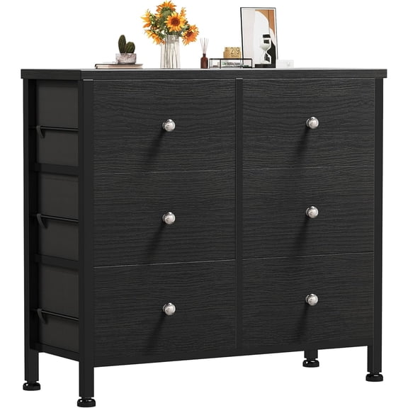 JEZWX Black Dresser for Bedroom 6 Drawer Dressers & Chests of Drawers Small Fabric Dresser Storage for Closet Modern