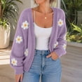 thumbnail image 3 of Lutiedan Knit Cardigans for Women Daisy Floral Open Front Cardigan Sweater Long Sleeve V Neck Fall Sweater Coats S-L, 3 of 8