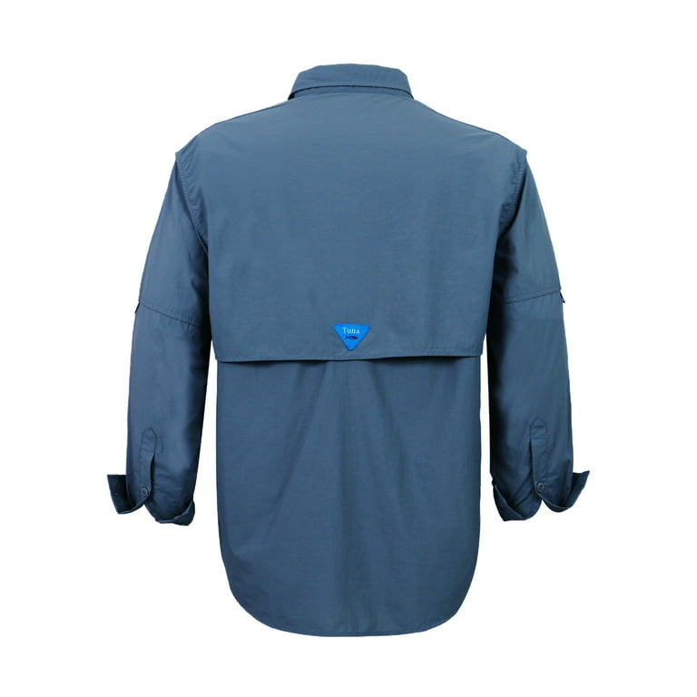 Tuna Men's Fishing Long Sleeve Button Down UPF 50+ Sun Protection Soild  Waterproof Fast Dry Shirts (Navy 5# M) 