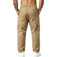 thumbnail image 5 of Cargo Pants for Mens Solid Color Multi Pocket Elastic Waist Drawstring Outdoor Workout Pants Casual Straight Leg Athletic Pants for Hiking, 5 of 7