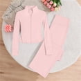 thumbnail image 4 of Sets for Girls​ Solid Color Full Zip Long Sleeve Top and Yoga Pants, Breathable Athletic Wear for Sports and Exercise 3-15 Years Pink 13-14Years, 4 of 7