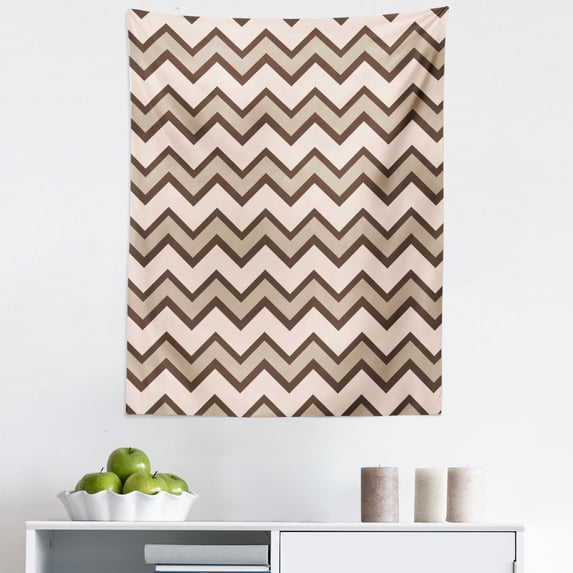 Tan Tapestry, Classic and Chevron Zigzag Pattern Waves Geometric Retro Style Tiling, Fabric Wall Hanging Decor for Bedroom Living Room Dorm, 5 Sizes, Brown and Tan, by Ambesonne