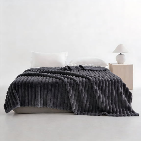 Ultra-Soft Striped Flannel Blanket, Available In King Sizes, 80In*90In. Featuring A Classic Multicolor Stripe Design. Perfect For Beds, Couches, Travel, Camping, And Home Decor, Gray