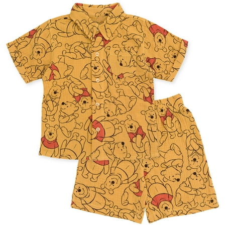 Disney Winnie the Pooh Newborn Baby Boys Hawaiian Button Down Shirt and Shorts Orange 6-9 Months