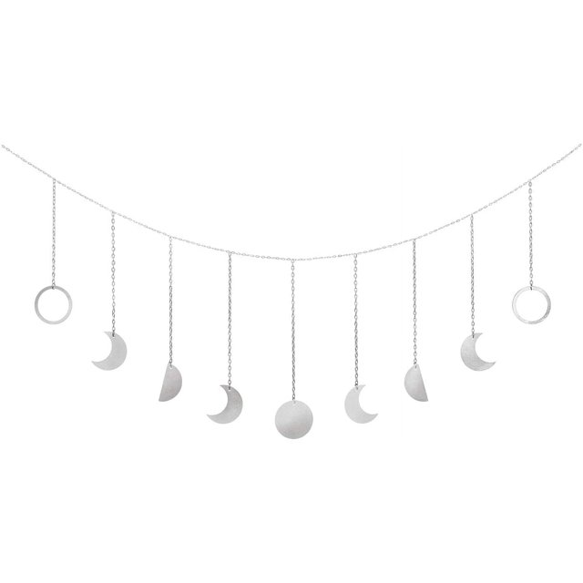 Guirnalda de luna colgante de pared con fases lunares, decoración bohemia para el hogar, adornos artísticos colgantes de luna para dormitorio, cabecera, sala de estar, dormitorio, guardería,