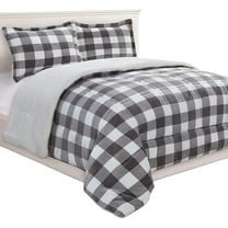 Elegant Comfort 3-Piece Buffalo Lodge-Plaid Comforter Set, Luxurious, Heavyweight, All Season, Micromink Sherpa-Backing Reversible Micro-Suede, Soft and Plush, King, Gray/White