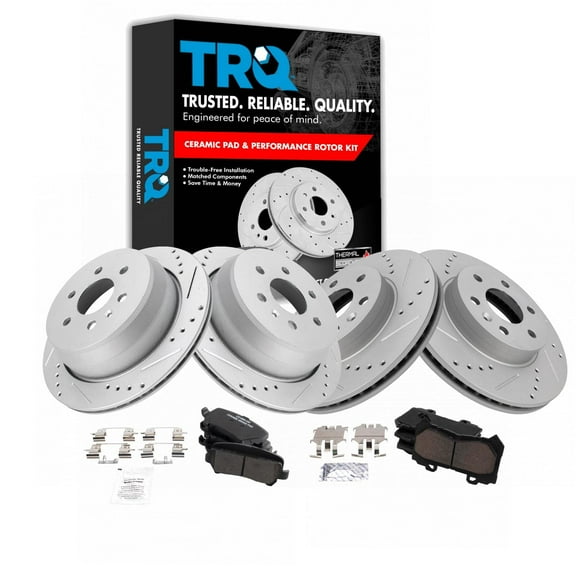 TRQ Front and Rear Performance Brake Pad & Rotor Kit Brake Pads Brake Rotors Set Ceramic Premium G-Coated Fits Select 2015-2017 Chevrolet Colorado GMC Canyon