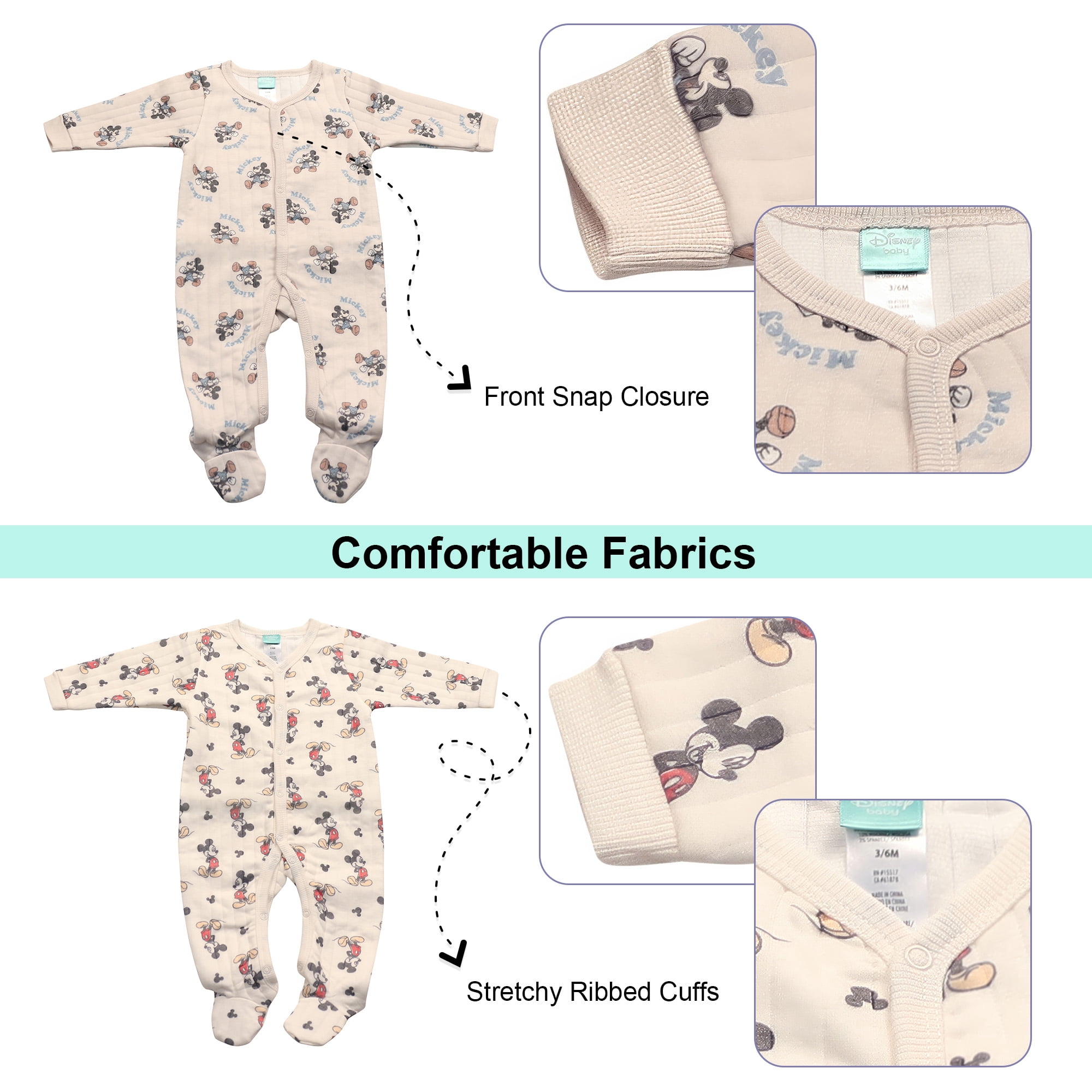 Disney Clothes Baby Boys 2-Pack Quilted Footed Coveralls - Mickey Mouse, Winnie the Pooh and Dumbo (0/3M-6/9M)