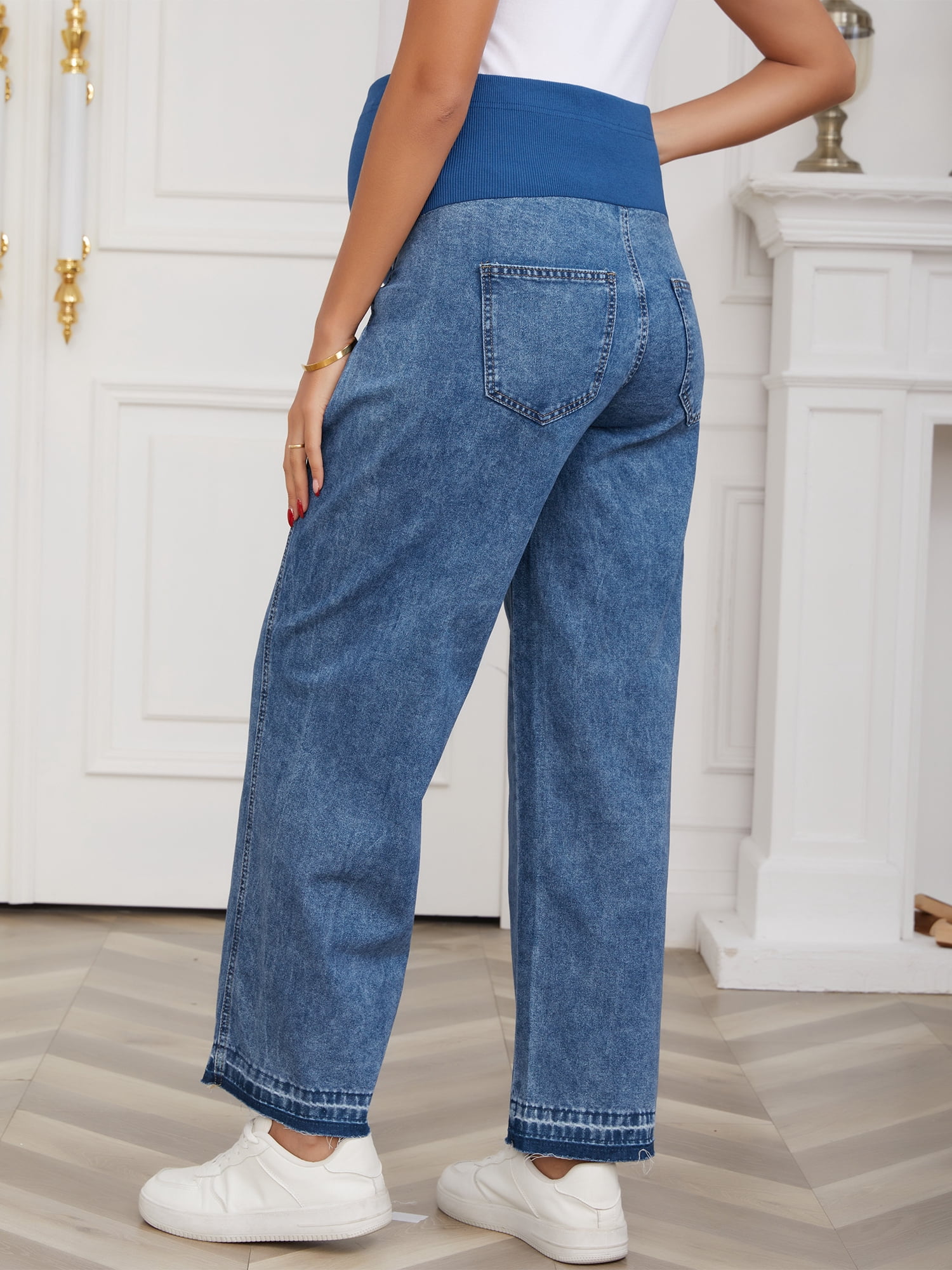 DARING DIVA Women's Maternity Wide Leg Stretchy Over-the-Belly Jeans 2XL Blue