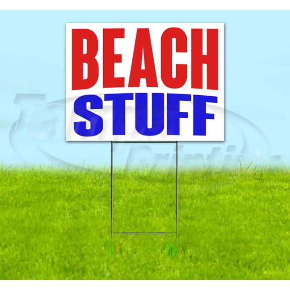 Beach Stuff (18" x 24") Yard Sign, Includes Metal Step Stake