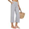 thumbnail image 6 of QATAINLAV Linen Capri Pants for Women Loose Wide Leg Capris Pant Summer Boho Dressy Casual Elastic Waist Beach Trousers with Pockets Gray M, 6 of 8