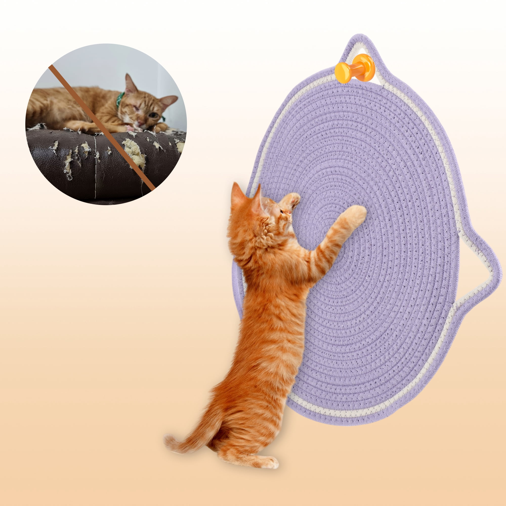 Unique Bargains Cat Scratcher Mat with A Cat Ball Cotton Rope Purple [19.69"]