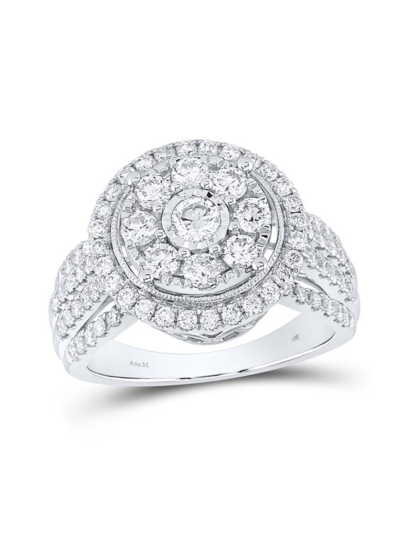 Diamond Queen 14kt White Gold Womens Round Diamond Right Hand Halo Cluster Ring 1-1/2 Cttw