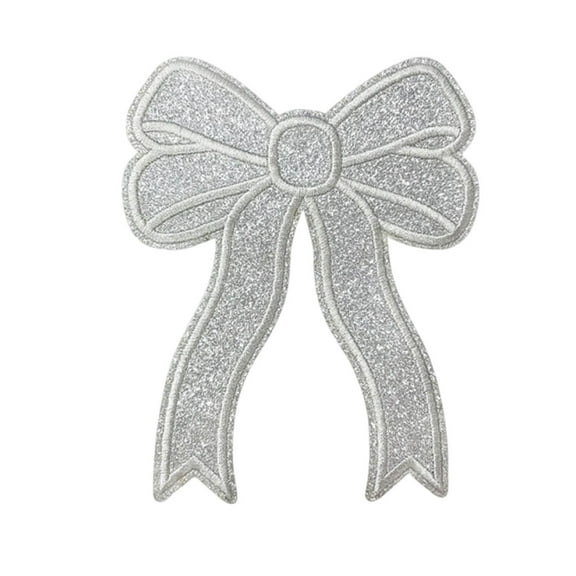 Iron-On Patch, Embroidered Sequin Patch, Glitter Side Bow Applique for Sweatshirt Decoration, Hot Melt Adhesive Backing, Durable Fabric Patch, DIY Craft Accessory, 6x4.7 Inch