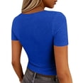 thumbnail image 4 of Lumtrix Women'S Short Sleeve Scoop Neck Ribbed Knit Fitted Dressy Casual Tops Tee Summer Slim Trendy Basic Shirts Royal Blue M, 4 of 7