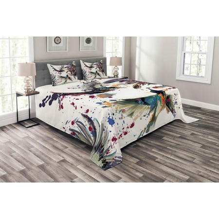 Hummingbird Bedspread Set Art With Lily Flowers Birds And Color