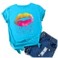 thumbnail image 4 of Aloohaidyvio Ladies Plus Size Tops,Womens Fashion Colorful Lips Printed Short Sleeve T-Shirt Round Neck Loose Retro Tops, 4 of 6