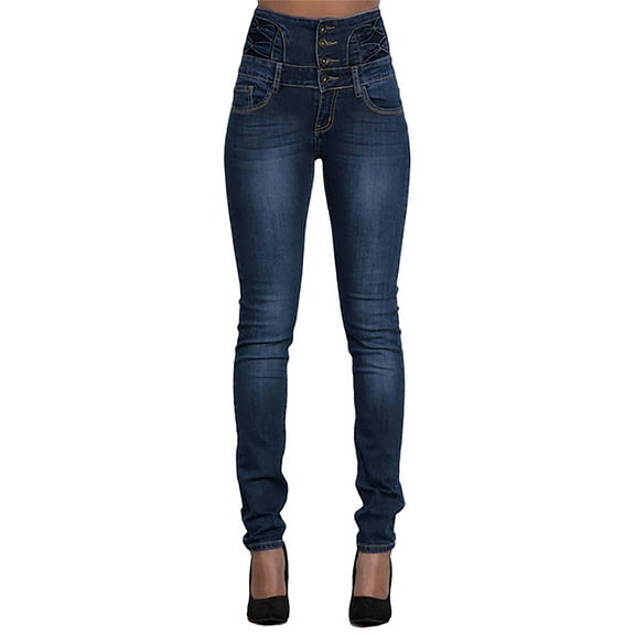 Zdcdcd Womens Stretch High Waist Denim Trousers Buttons Skinny Ankle Jeans
