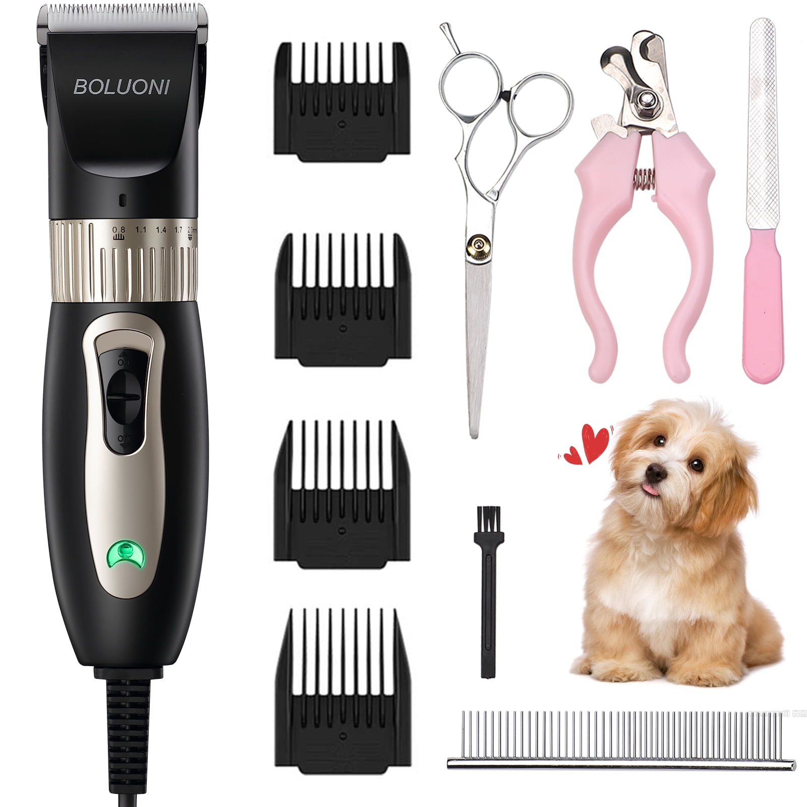 BOLUONI Dog Shaver Clippers Professional Dog Grooming Clippers Low Noise Pet Clippers Electric Quiet Hair Clippers with 4 Guard Combs for Dogs Cats Pets 