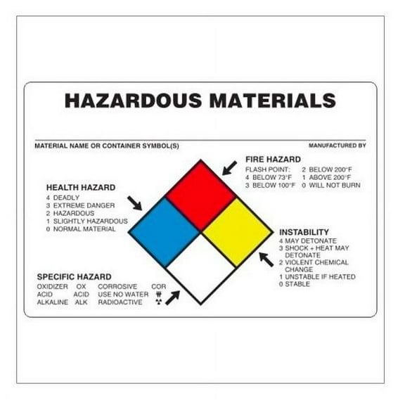 HAZARDOUS MATERIAL, 6" X 4", VINYL, PACK OF 100