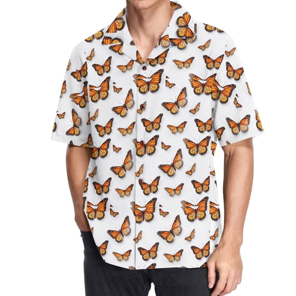 joogoo Men's Hawaiian Shirt Butterflies Short Sleeve Casual Button Down Shirts M