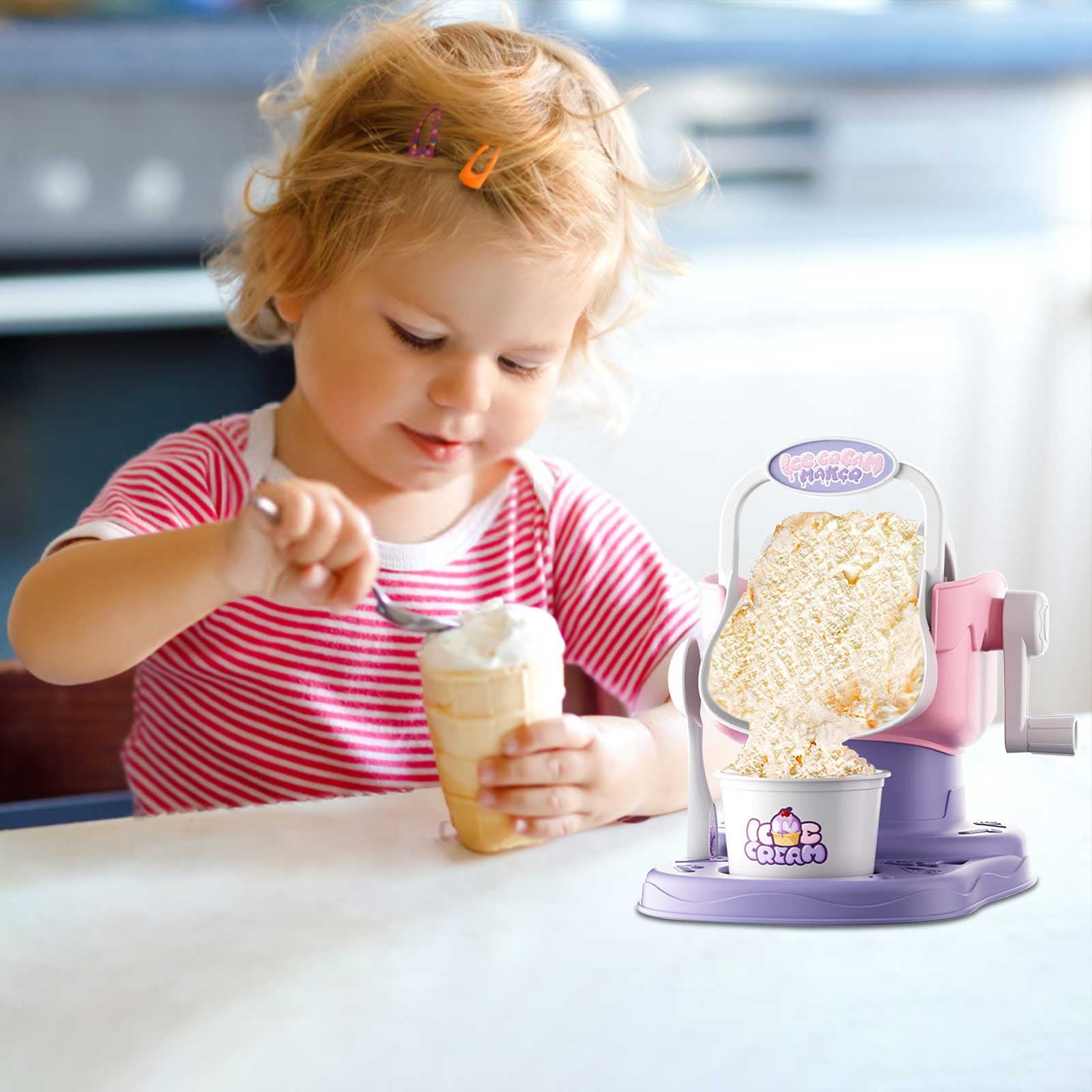 Green Children'S Mini Ice Cream Maker Homemade Frozen Dessert Machine Easy Operation Toy For Kids