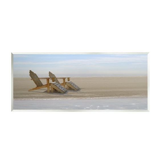 Stupell Industries Beach Chairs by Shore Landscape Photography Unframed Art Print Wall Art, 17 x 7