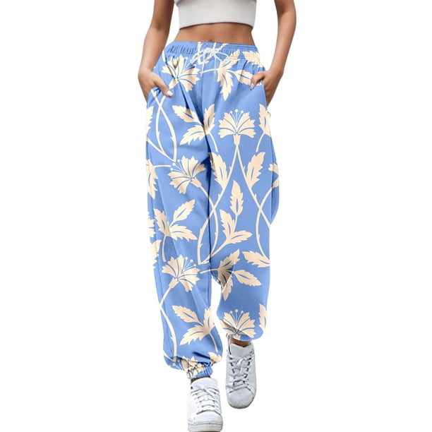 Pantalones afelpados para mujer Gibobby Pantalón deportivo sanitario estampado floral Azul M