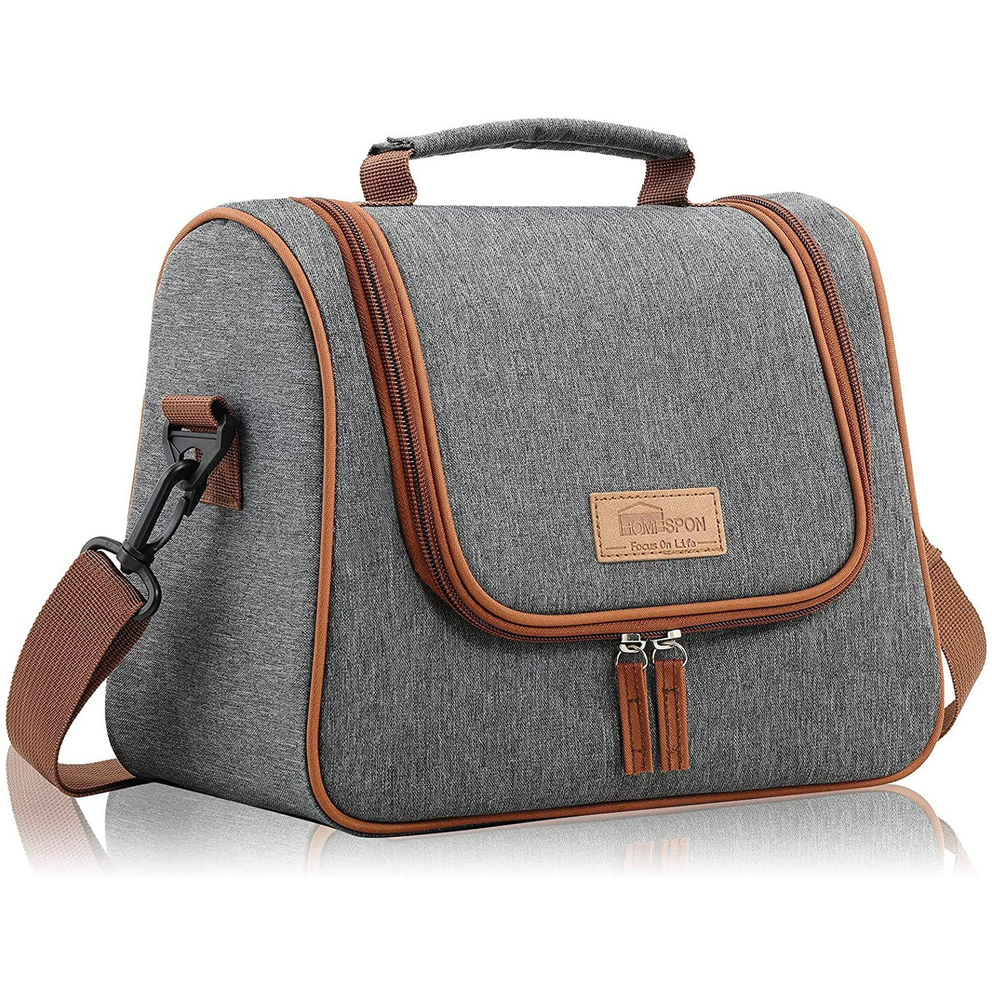 HOMESPON Insulated Lunch Bag Fashionable Cooler Tote Reusable Lunch Box Container with Shoulder Strap for Work Picnic or Travel Light Gray Walmart