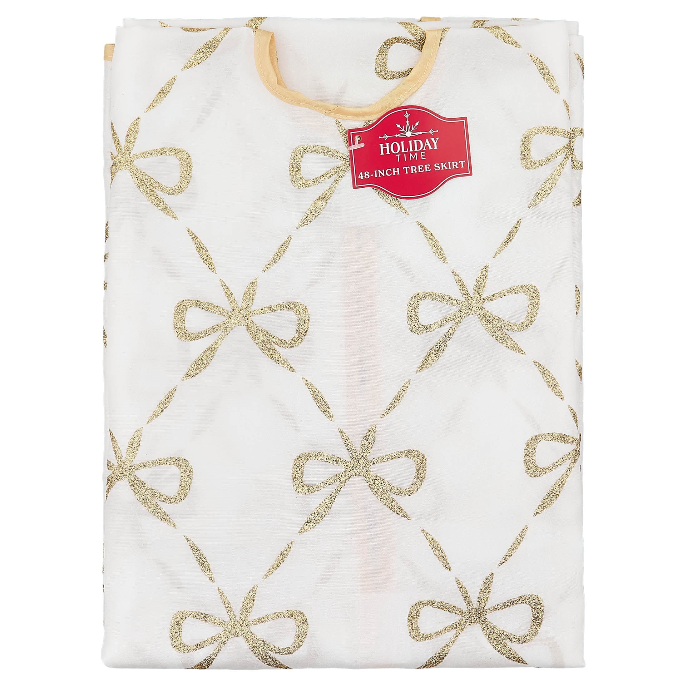 Satin Glitter Bow Christmas Tree Skirt, White and Gold, 48", by Holiday Time