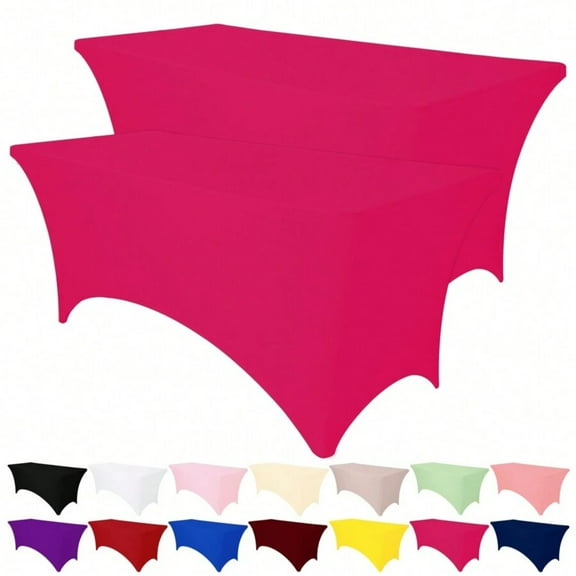 YFLXDMLYYSC 2 Pack 6FT Spandex Table Cover For Rectangle Tables, Fitted Stretch Rectangular Tablecloth, Washable Spandex Tablecloth Table Protector Hot Pink