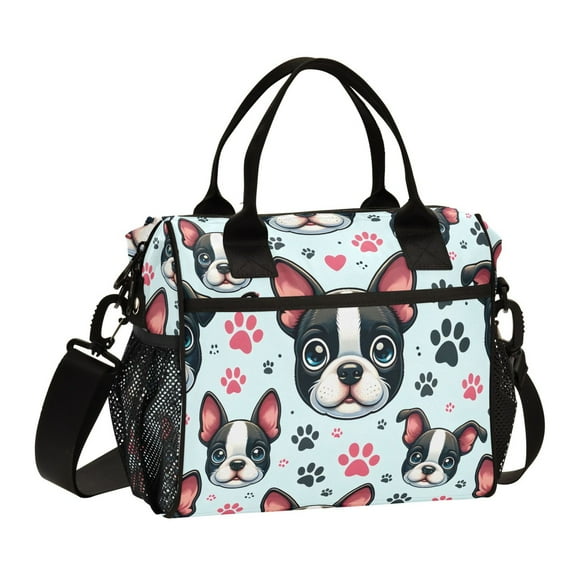 ALAZA Dogs and Footprints Insulated Lunch Bag Reusable Tote Box Adjustable Shoulder Strap for Work Picnic