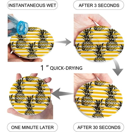

FMSHPON Pineapple Stripe Set of 4 Round Coaster for Drinks Absorbent Ceramic Stone Coasters Cup Mat with Cork Base for Home Kitchen Room Coffee Table Bar Decor