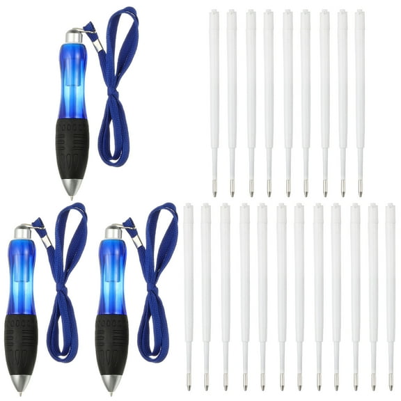3 Pcs Uxcell Big Fat Pens, Blue Heavy Weighted Ballpoint Pen Retractable Wide Grip Thick Pen with Strap for Hand Tremors Elderly Handicap(12 Black Refills   9 Blue Refills)