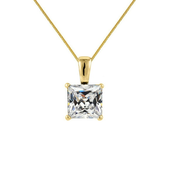 Precious Stars 14K Yellow Gold Ladies 6mm Princess-cut Cubic Zirconia Solitaire Pendant and with 22" Chain Necklace