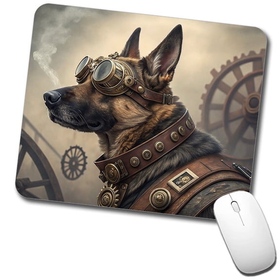 German Shepherd Dog Steampunk Mouse Pad Low Profile Gaming Mat