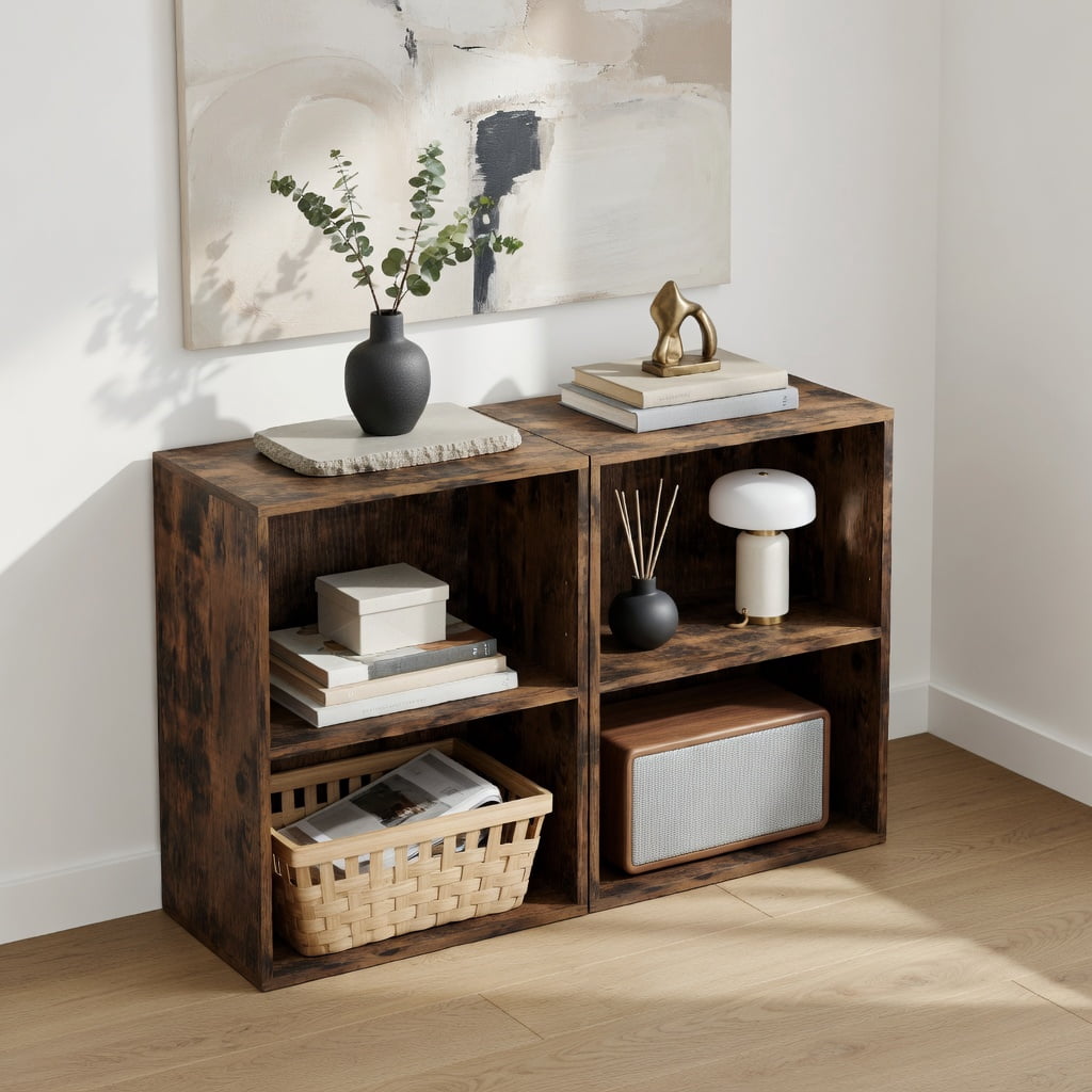 Resenkos 2-Cube Adjustable Bookcase, 5-Position Shelf, Floor Standing, Brown